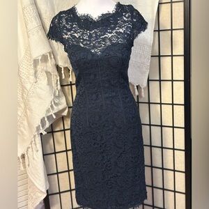Monique Lhuillier Midnight Blue Lace Midi Dress